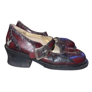 Vintage Playboy Mary Jane Heels Red Chunky Block Heel Grunge Goth Shoes AS IS